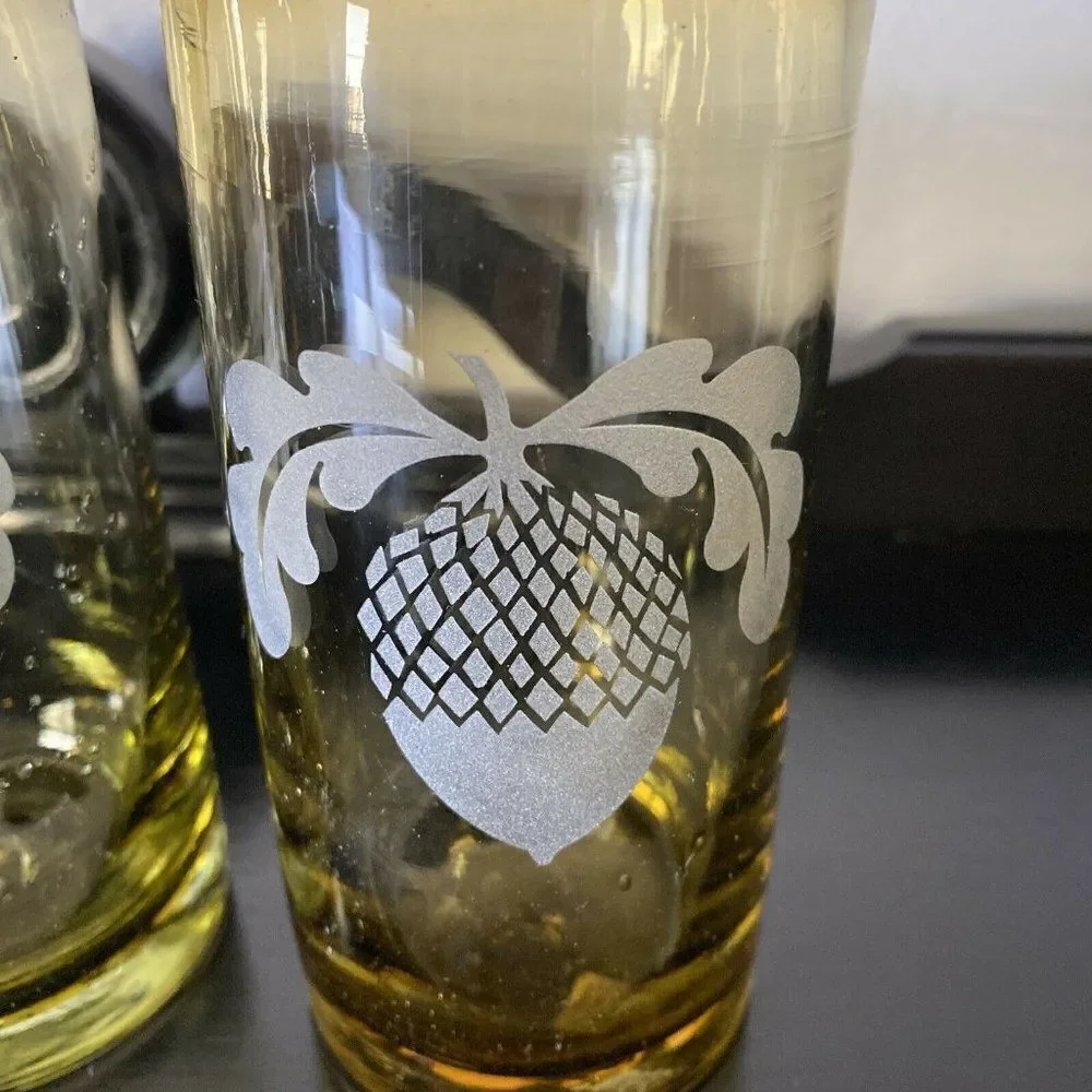 Hand made Mexico Glasses W/ Acorn Frosted Design